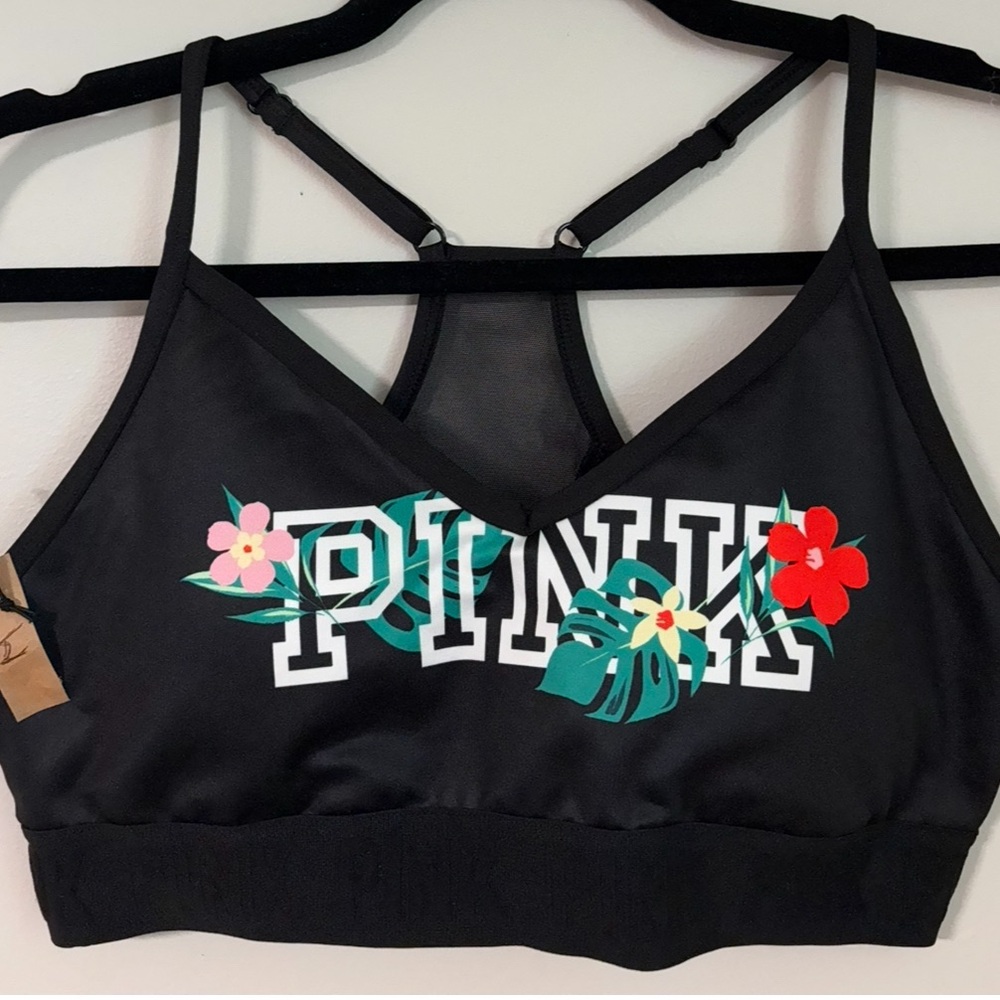 PINK Victoria's Secret Black Sports Bra with Floral Design